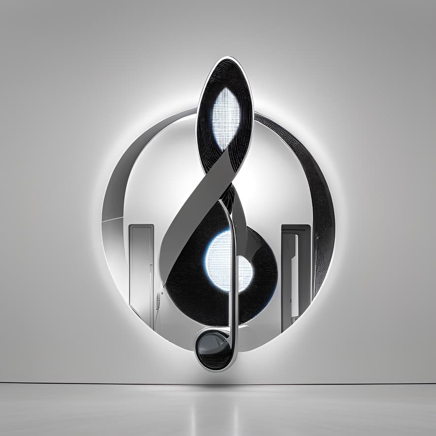Current METLC chrome treble clef mark.